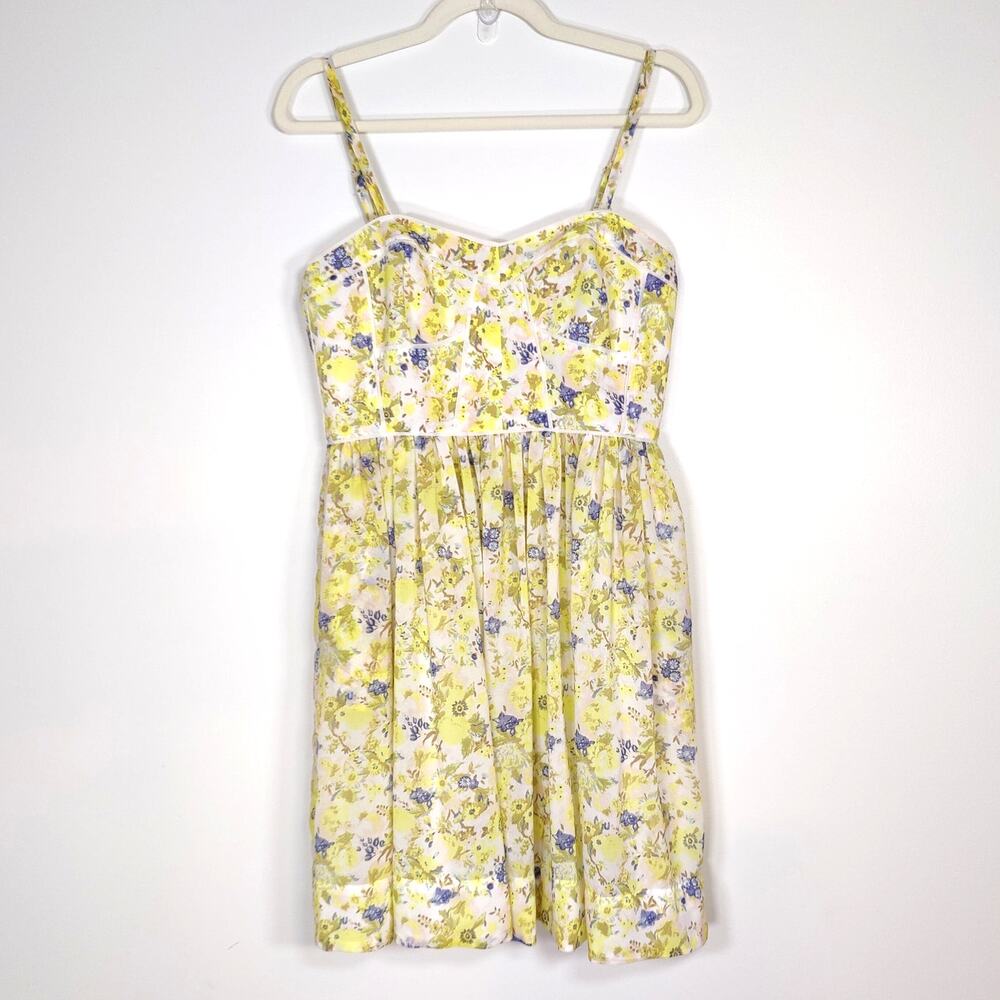 Gianni‎ Bini Floral Corset Dress Yellow Blue Fit Flare Size 6 Coquette Fairycore